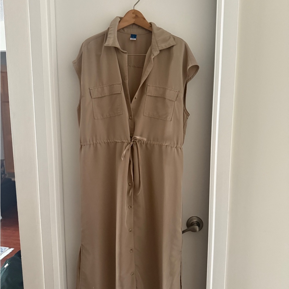 Old Navy Tan Midi Shirt Dress with Collar
